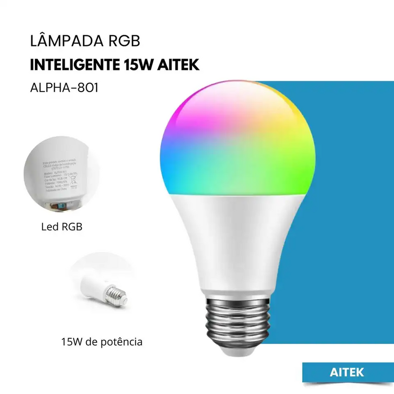 Lâmpada LED Inteligente RGB, Com Controle Por App