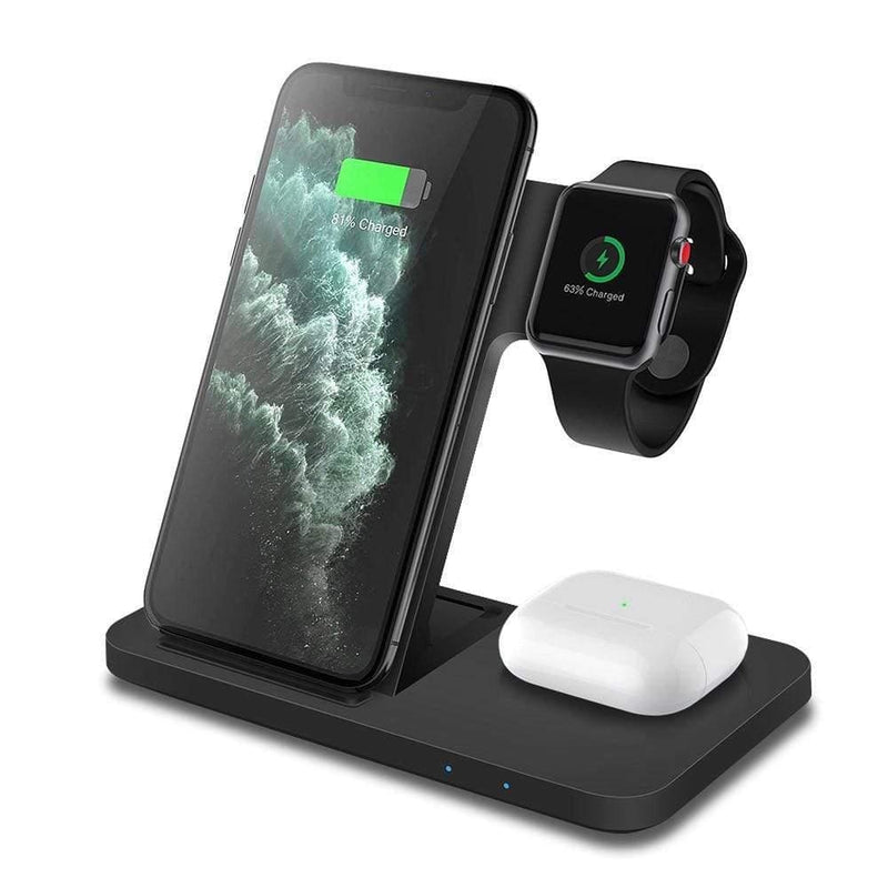 FlexiPower Station® – Carregador Sem Fio 3 em 1 para Celular, Smartwatch e Fones de Ouvido